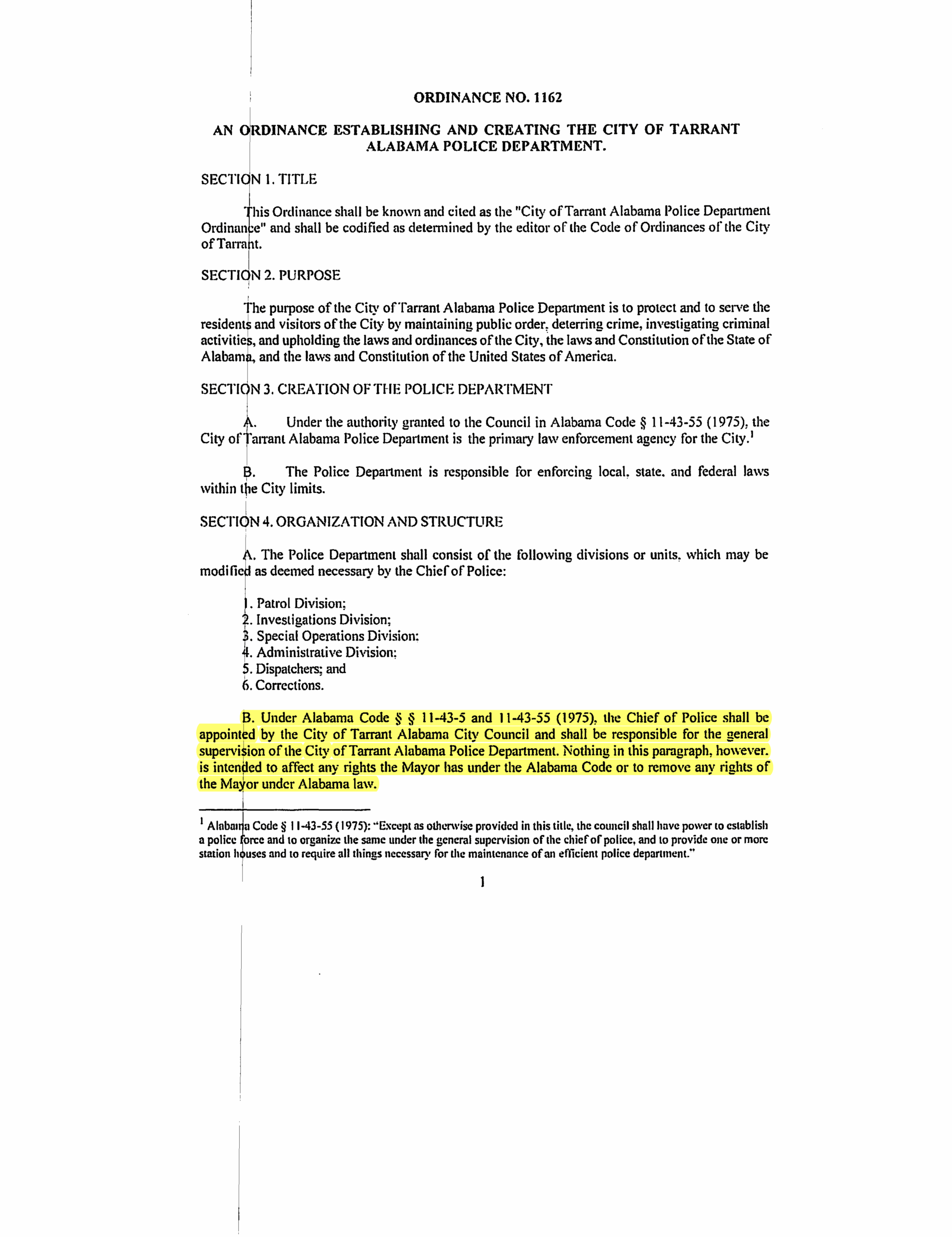 Ordinance Enforcement: Solely on Chief Wendell Major